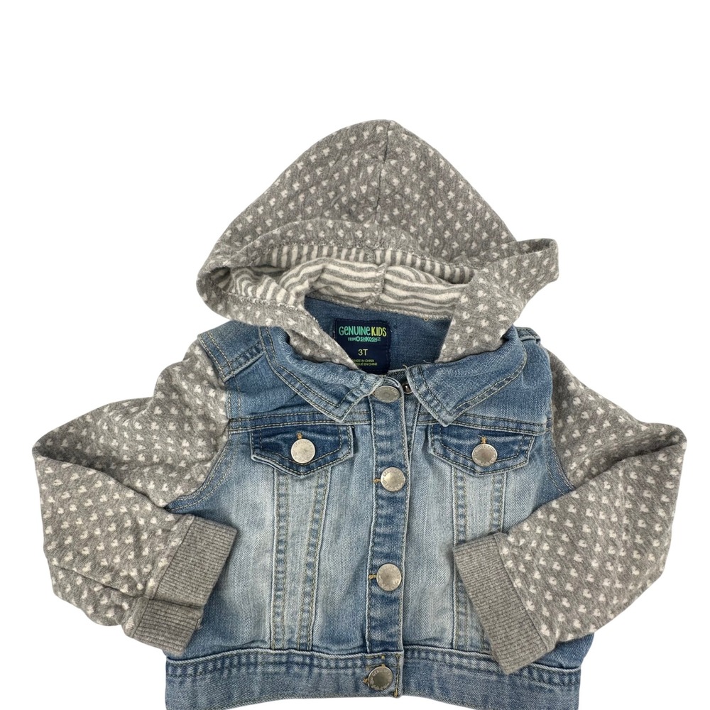 Genuine Kids‎ Oshkosh Denim Sweatshirt Jacket Kids 3T Blue Gray Heart Hooded